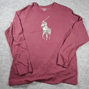Polo Ralph Lauren Mens XL Burgundy Long Sleeve Big Pony Camo Graphic T-Shirt
